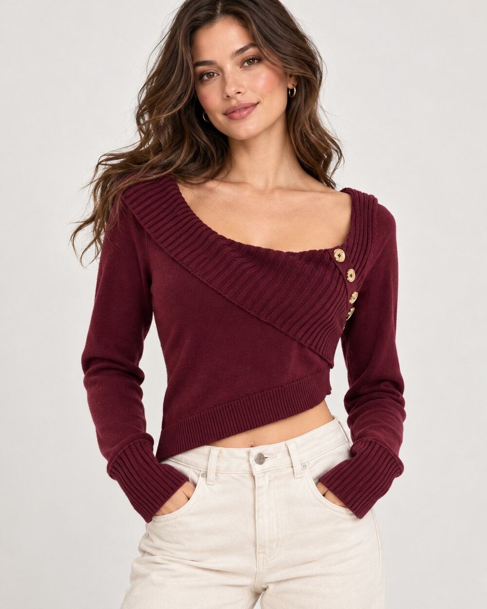 Silence + Noise Sweater XS Burgundy Asymmetrical Crop Indie Fairy Grunge Y2K NWT